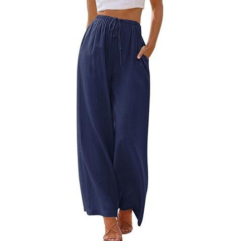 Damen nan weite Leinenhose mit elastischem Bund Kordel und Seitentaschen Echo Archiv
