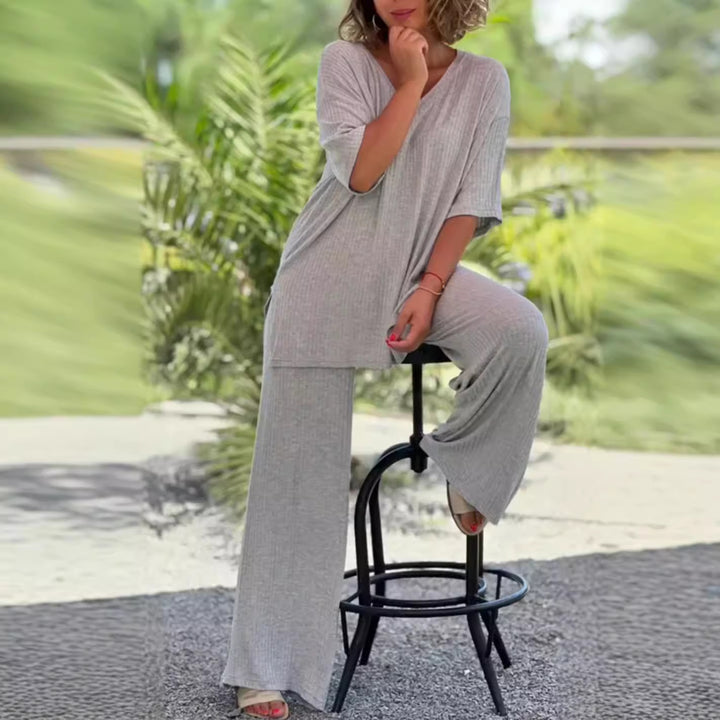 Damen nan zweiteiliges Reise- und Loungewear-Set aus weichem Rippjersey mit Longline-Tunika und Palazzohose Echo Archiv