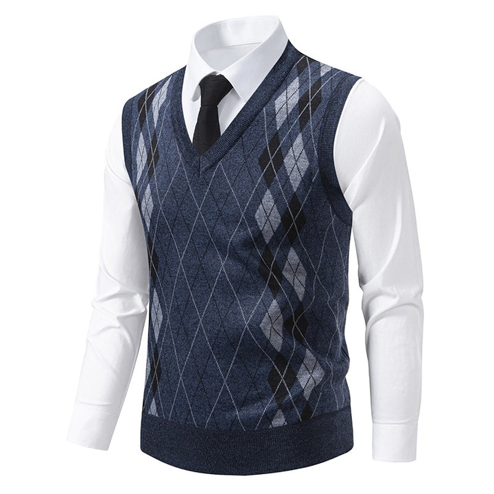 Herren eleganter V-Ausschnitt Pullunder im argyle Muster Echoarchiv