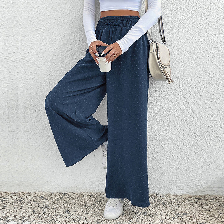 Damen Weite Leichte Maxihose mit Gummibund, strukturierter Punkttextur und Eingrifftaschen Echoarchiv