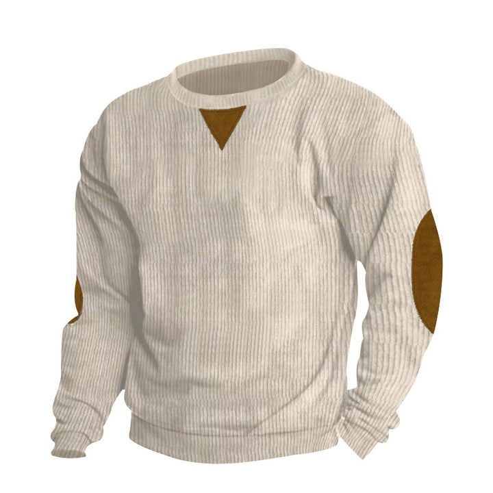 Herren Strickpullover mit strukturiertem Design und Lederapplikationen Echoarchiv