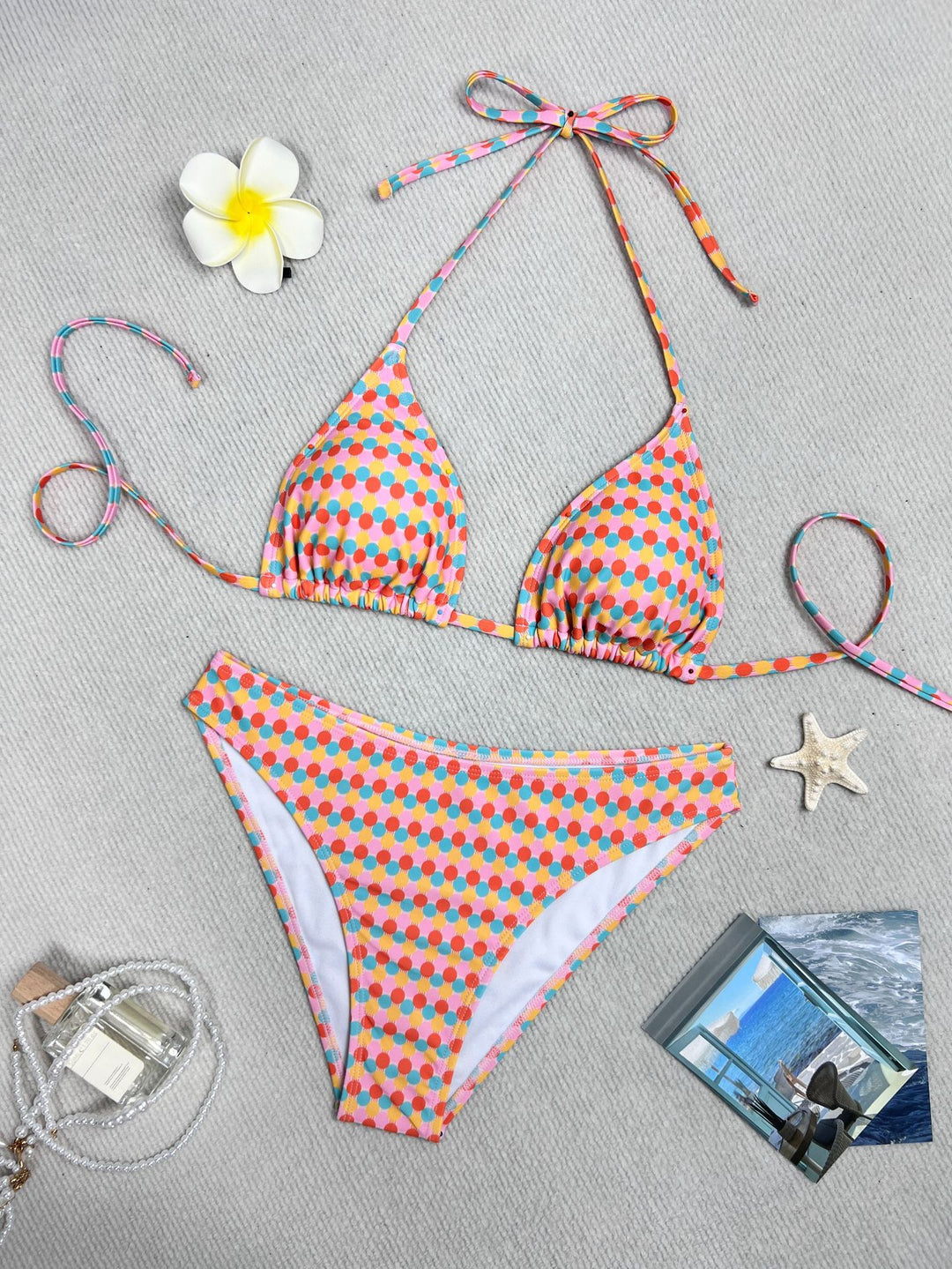 Damen Triangel-Bikini mit buntem Punktedesign und verstellbaren Bändern Echo Archiv