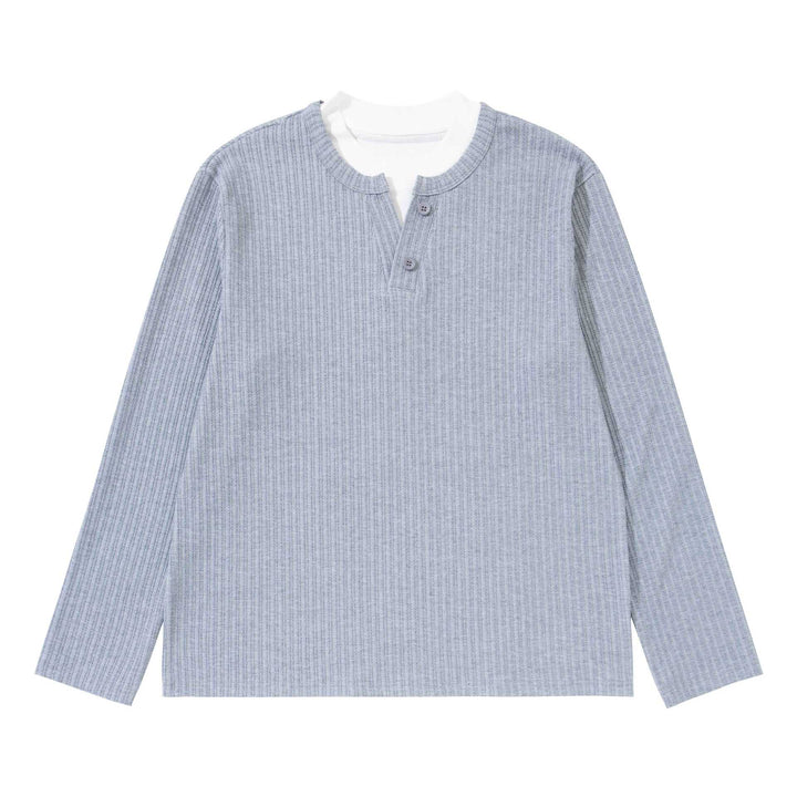 Unisex Feinstrukturierter Rippsweater mit Henley-Ausschnitt Echoarchiv
