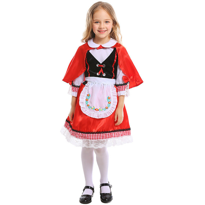 Mädchen Märchenhaftes Rotkäppchen Kostüm mit Umhang und gestickter Schürze Echo Archiv