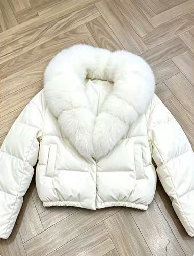 Damen nan kurz geschnittene Boxy-Pufferjacke mit extra großem Webpelzkragen und formstabilem Saum Echo Archiv