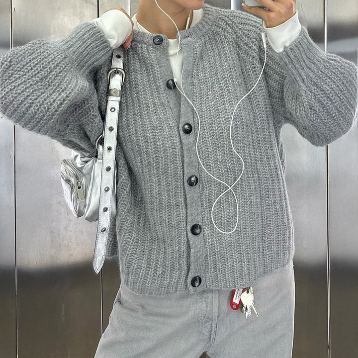 Damen nan grobgestrickter Oversize-Cardigan mit Kokosknopfleiste und überschnittener Schulter Echo Archiv