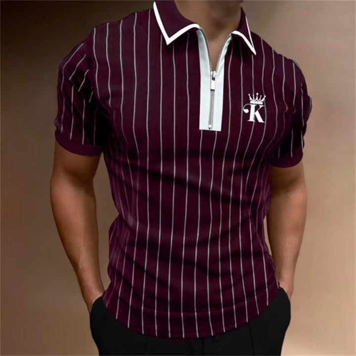 Herren Kurzarm Poloshirt mit Reißverschluss und Streifenmuster Echoarchiv