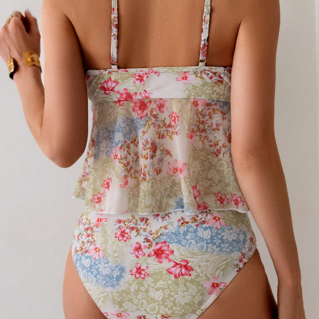 Damen Tankini-Set mit floralem Oberteil und hoch taillierten Höschen Echo Archiv