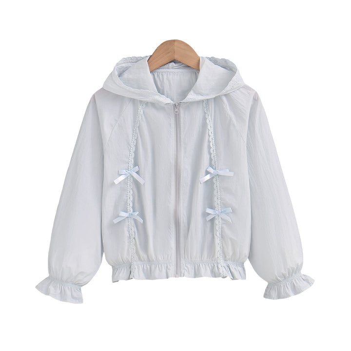 Damen nan romantische Kapuzenjacke mit Spitzendekor, Zierschleifen und gerafftem Saum Echo Archiv