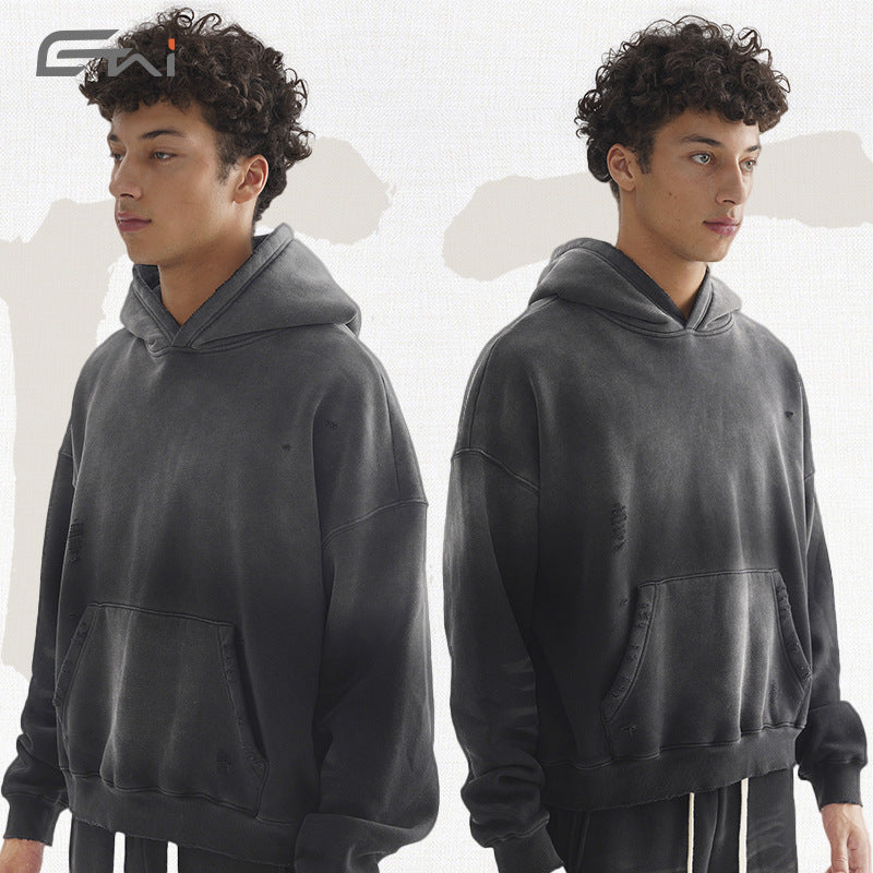 Herren Weites Distressed-Sweatset mit verkürztem Kapuzenpullover und baggy Jogginghose Echo Archiv
