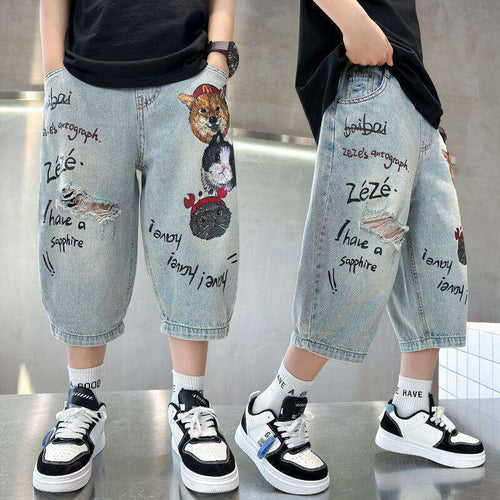 Unisex lockere Denim-Cargo-Shorts mit kreativen Tiermotiven Echo Archiv