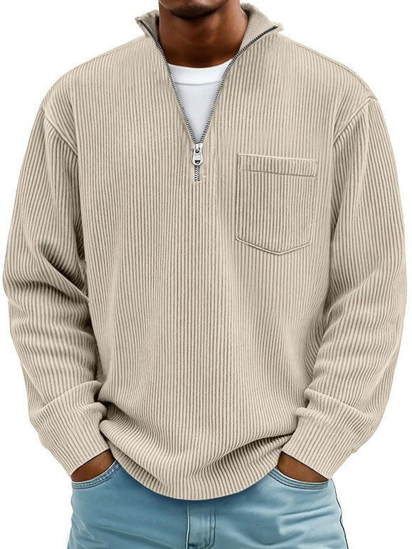 Herren Rippstrickpullover mit kurzem Reißverschluss und Brusttasche EB – Norvane