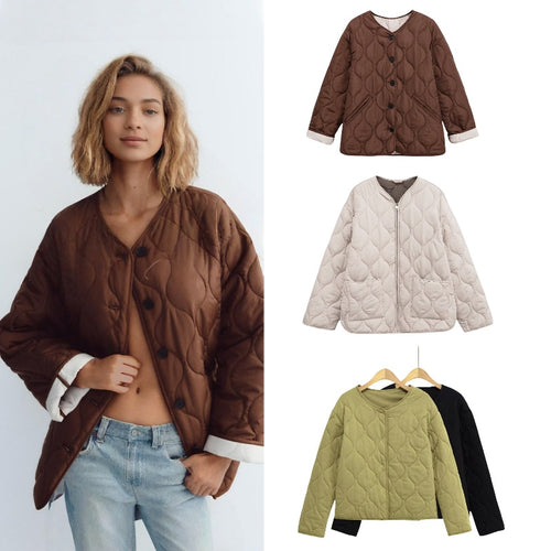 Damen gesteppte Jacke mit Rundsteppung, Knopfleiste und V‑Ausschnitt Echo Archiv