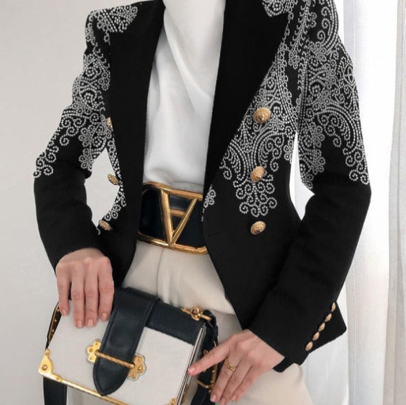Damen Taillierter Doppelreihiger Blazer mit markanter Schulter, Goldknöpfen und Glitzer-Ombré – Valéne