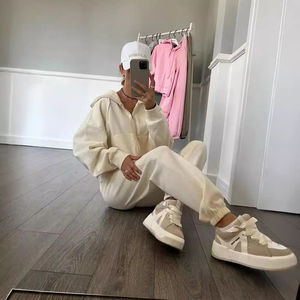 Damen lässiges Kapuzen-Sweatshirt und Jogginghose Set in Oversize-Passform mit Reißverschluss und Kängurutasche – Avérine