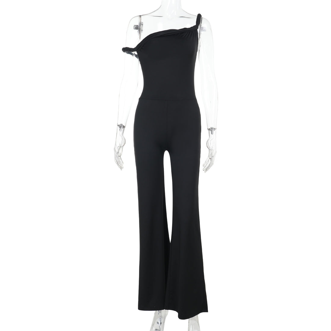 Damen schulterfreier Jumpsuit mit weitem Bein und elastischem Oberteil – Solévia