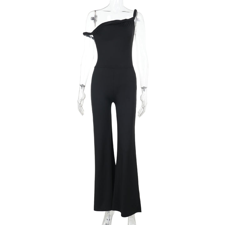 Damen schulterfreier Jumpsuit mit weitem Bein und elastischem Oberteil Echo Archiv