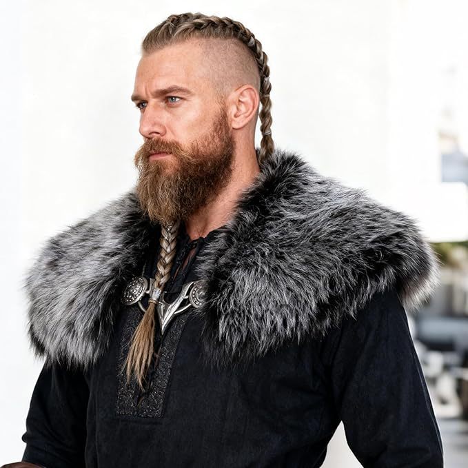 Herren Schultercape im Wiking‑/LARP‑Stil aus hochwertigem Kunstpelz mit breitem Umlegekragen Echo Archiv