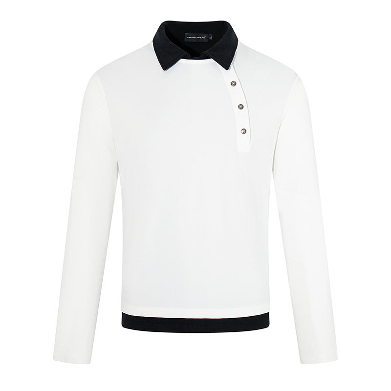 Herren Langarm-Poloshirt mit asymmetrischer Knopfleiste und kontrastierendem Kragen Echoarchiv