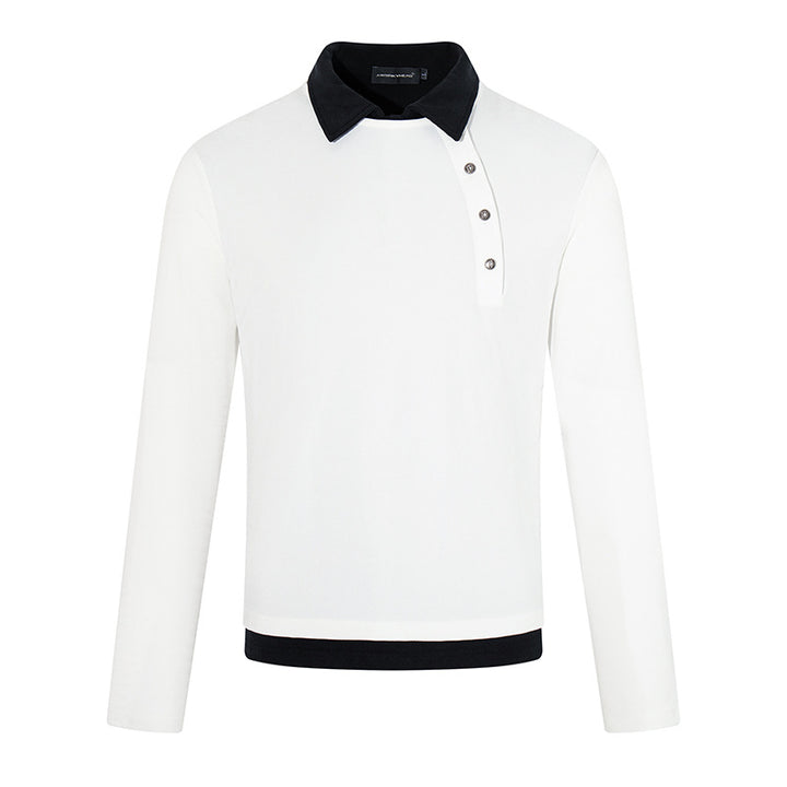 Herren Langarm-Poloshirt mit asymmetrischer Knopfleiste und kontrastierendem Kragen Echoarchiv