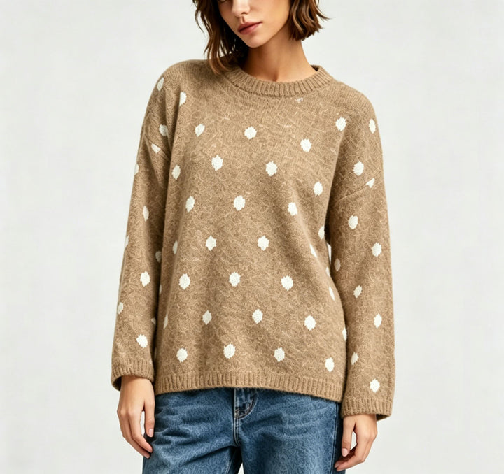 Damen Oversize Strickpullover mit dezentem Punktemuster und Rundhalsausschnitt – Mavelle