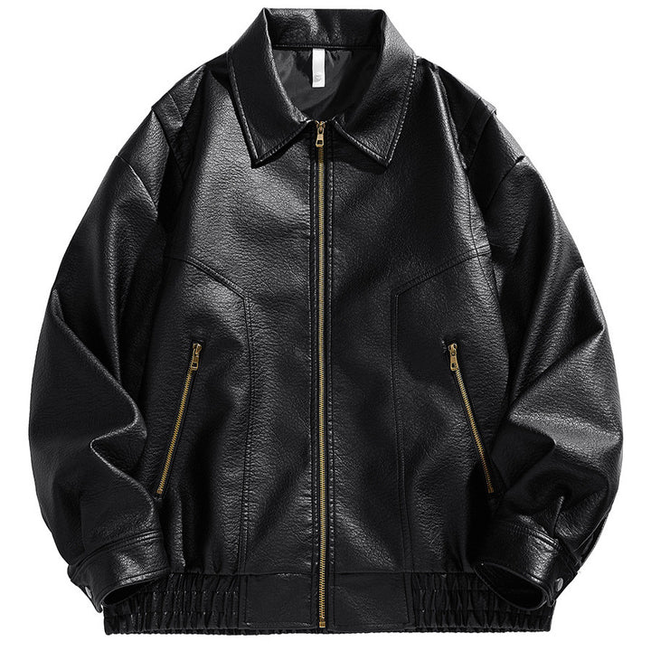 Herren kurz geschnittene Lederjacke mit elastischem Bund und Taschen Echoarchiv