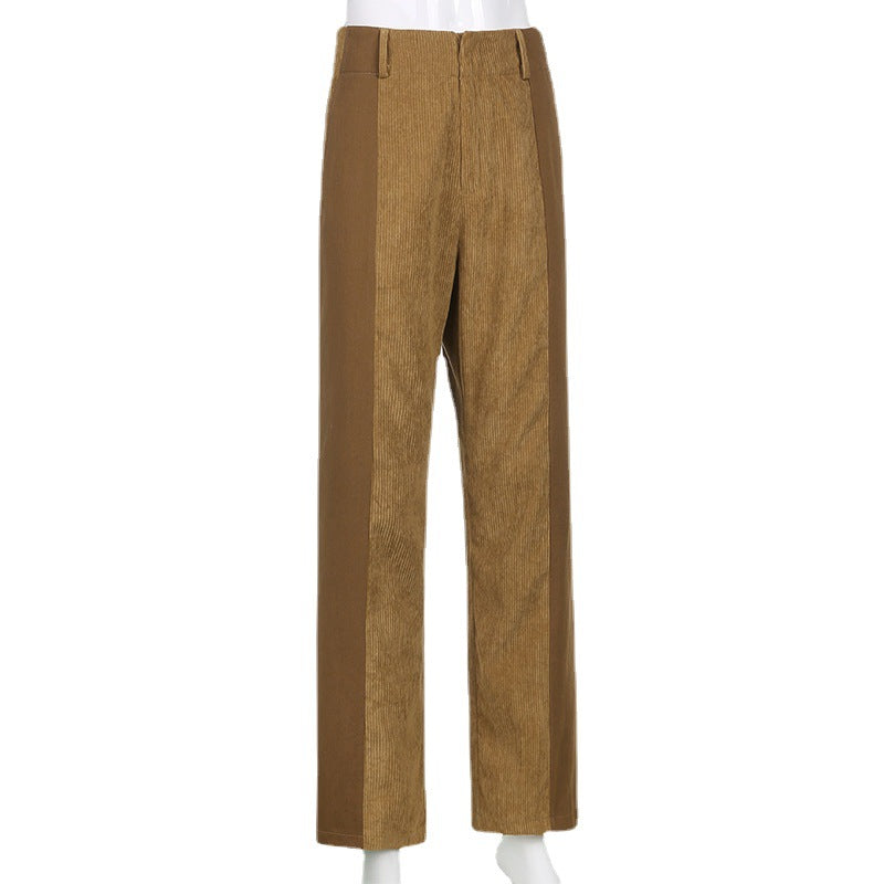 Damen Hochtaillierte Wide‑Leg Hose mit Kontrast‑Cordfrontpanel und geradem Bein Echoarchiv