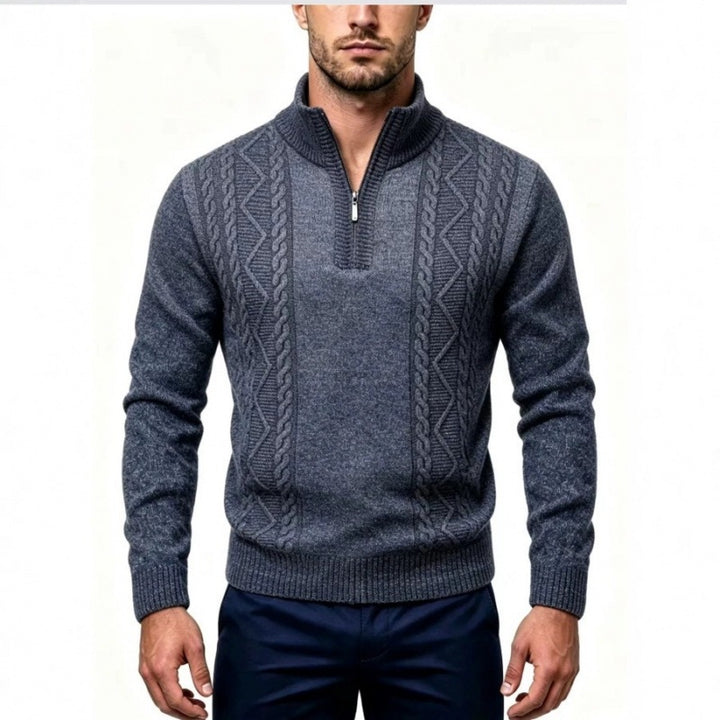 Herren Strukturierter Halbzip-Pullover mit Stehkragen und Zopfmuster-Details Echo Archiv