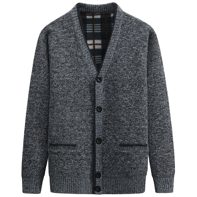Herren Strickjacke mit kariertem Innenfutter und praktischen Taschen Echoarchiv