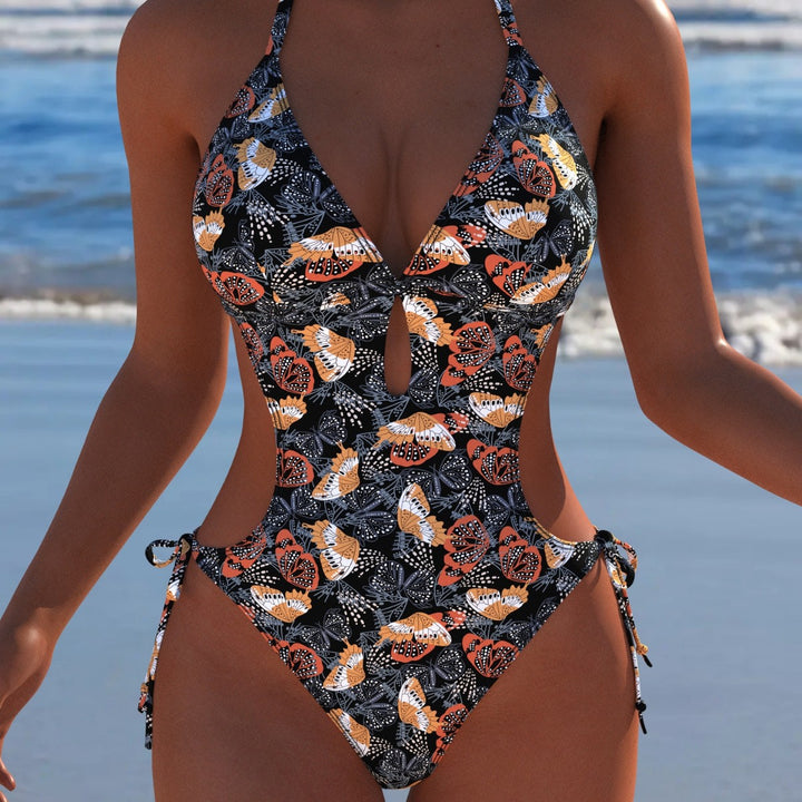Damen Einteiler Badeanzug mit floralem Cut-Out-Design und verstellbaren Bindebändern Echo Archiv