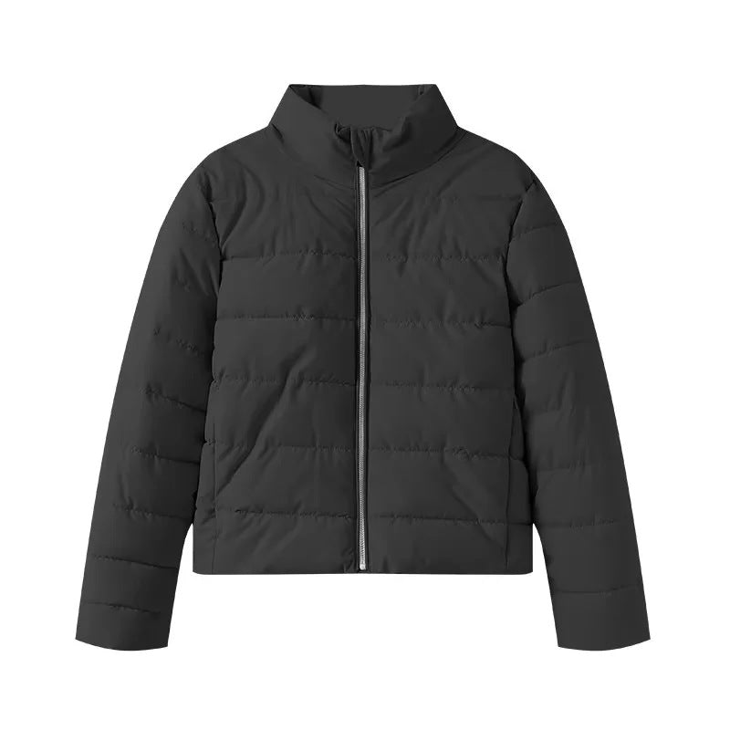 Damen leichte wattierte Kurzsteppjacke mit hohem Stehkragen und Zwei-Wege-Reißverschluss – Célinea