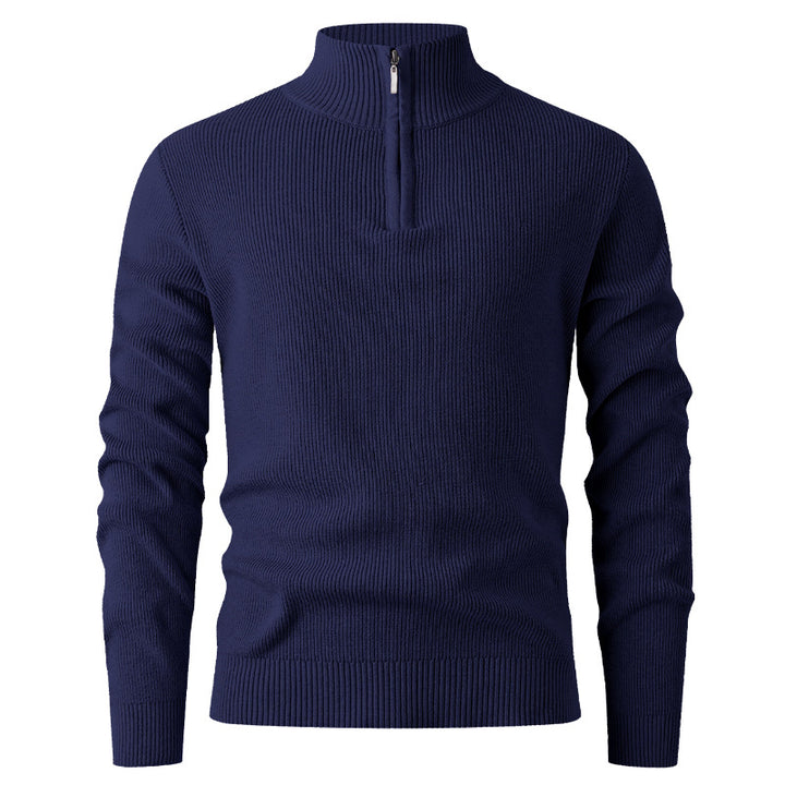 Herren nan Slim-Fit Halbzip-Strickpullover aus Merino-Baumwollmix mit verstärktem Stehkragen Echo Archiv
