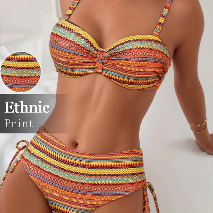 Damen Bikini-Set mit ethnischem Druck und verstellbaren Trägern Echo Archiv