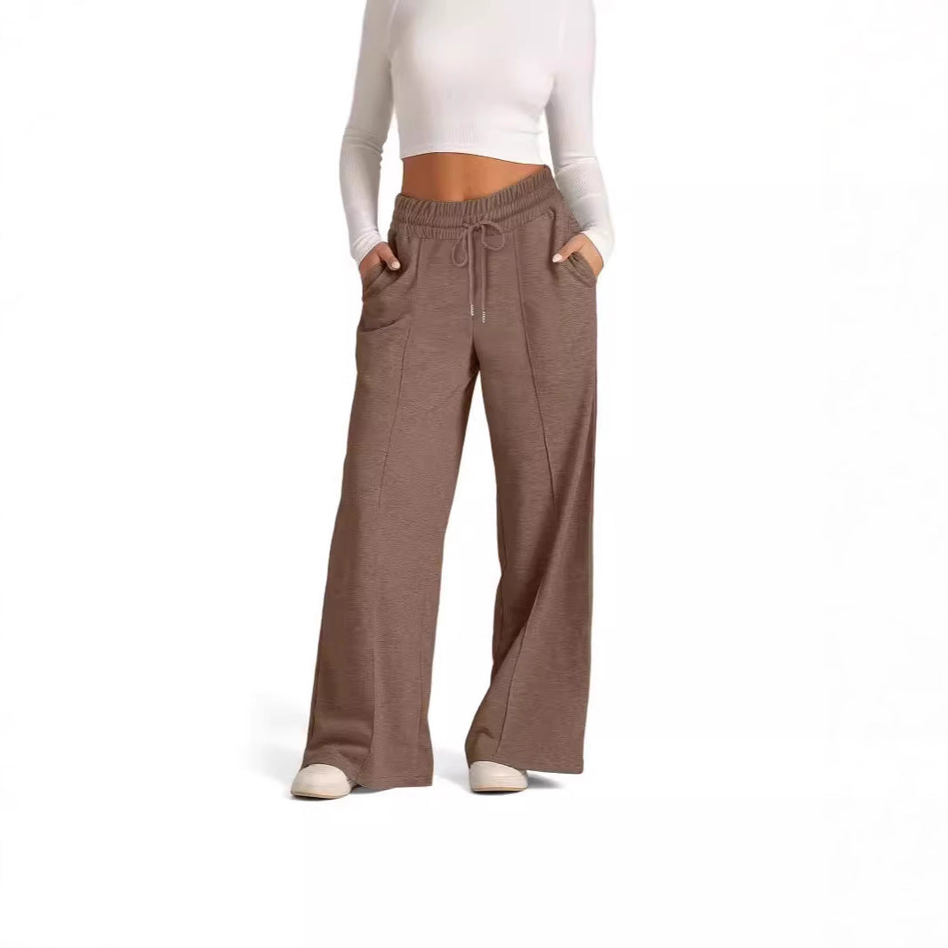 Damen High-Rise Weite Beinhose mit Kordelzug, seitlichen Taschen und vorderer Naht – Avélisse