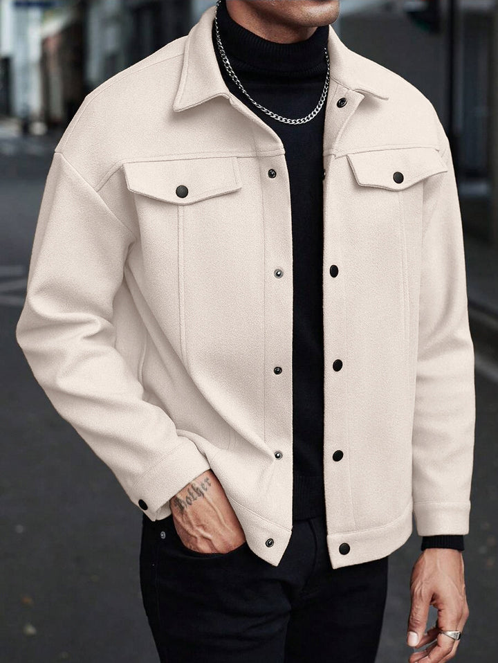 Herren Overshirt-Jacke im Trucker-Stil mit Wollmix-Optik und Druckknöpfen Echoarchiv