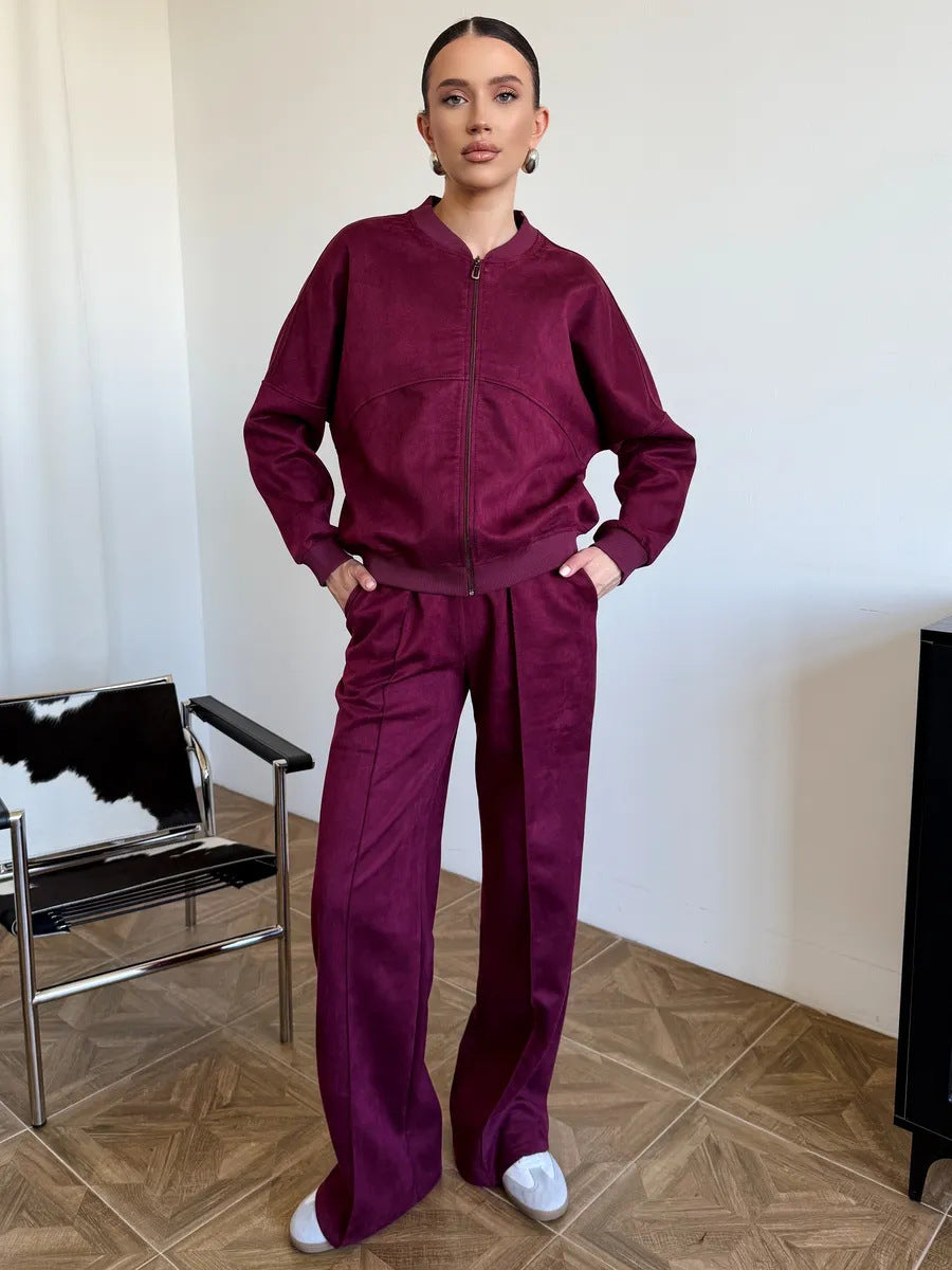 Damen nan zweiteiliges Velours-Loungewear-Set mit kurzem Zip-Hoodie und weiter Highwaist-Hose Echo Archiv