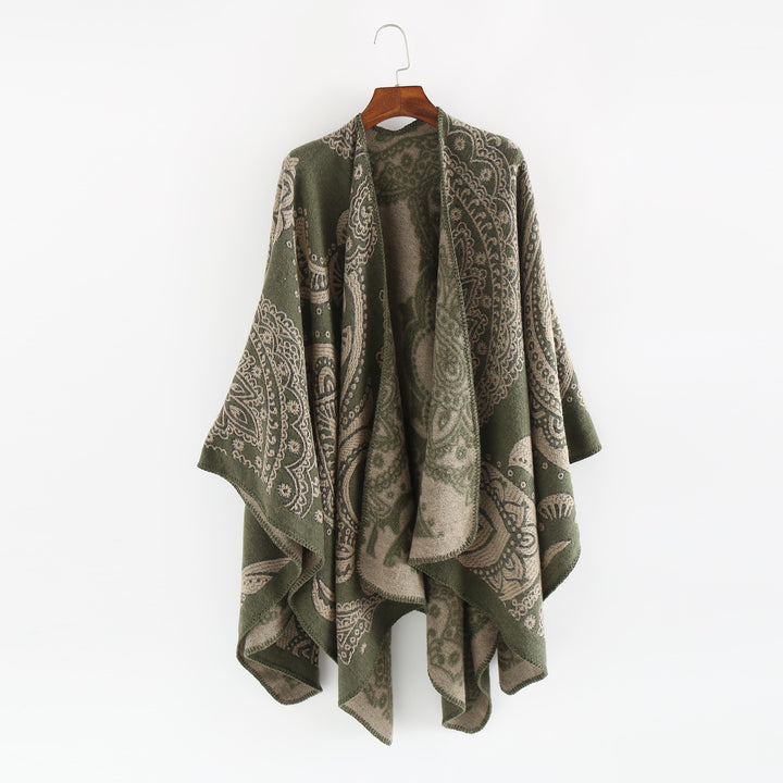 Damen Jacquard-Wollcape mit Paisley-Muster und offenem Überwurf – Avérine