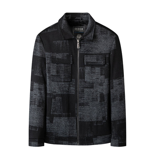 Herren Overshirt-Jacke im Hemdjackenstil mit grafischem Patchmuster und Reißverschluss Echoarchiv