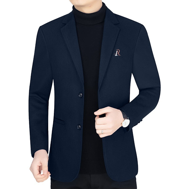 Herren Slim-Fit Wollmix-Sakko mit Revers und Brustlogo – Tianoro