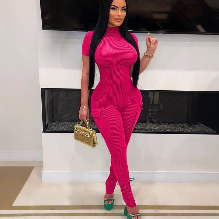 Damen figurbetontes Jumpsuit mit hohem Kragen und Seitentaschen Echo Archiv