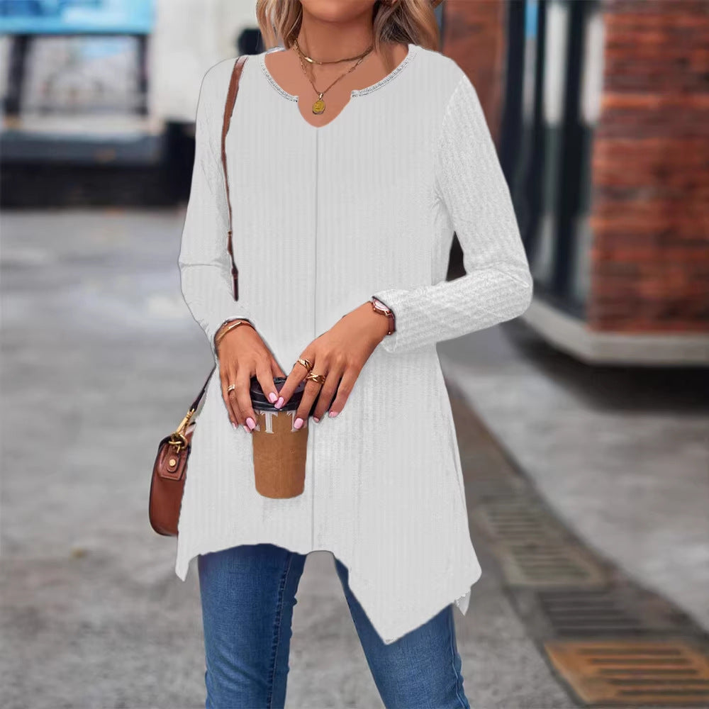 Damen Ripp Longsleeve Tunika mit asymmetrischem Saum Echoarchiv