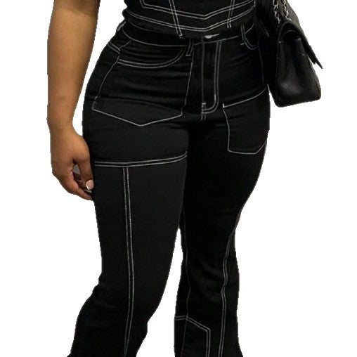 Damen High-Waist Flared-Jeans mit Kontrastnähten und Cargo‑Einsätzen Echo Archiv