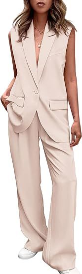 Damen ärmelloses Blazer-Set mit weit geschnittenen Hosen Echoarchiv