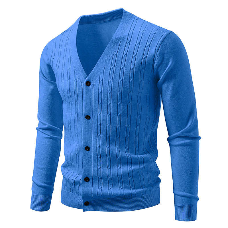 Herren nan Feinstrick-Cardigan mit tiefem V-Ausschnitt schmaler Passform und vertikalem Zopfstrick Echo Archiv