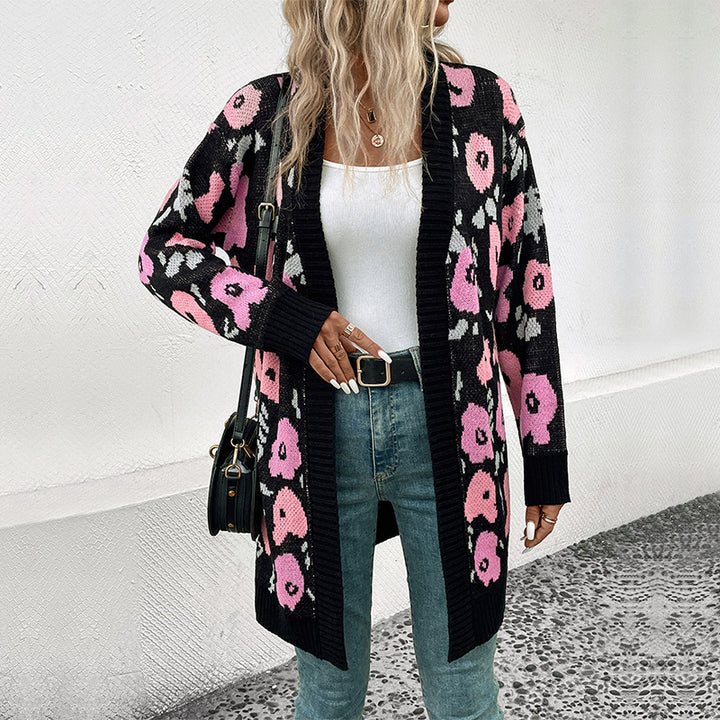 Damen Langer Strickcardigan mit Oversize-Schnitt, Animal-Jacquard und gerippten Bündchen Echoarchiv
