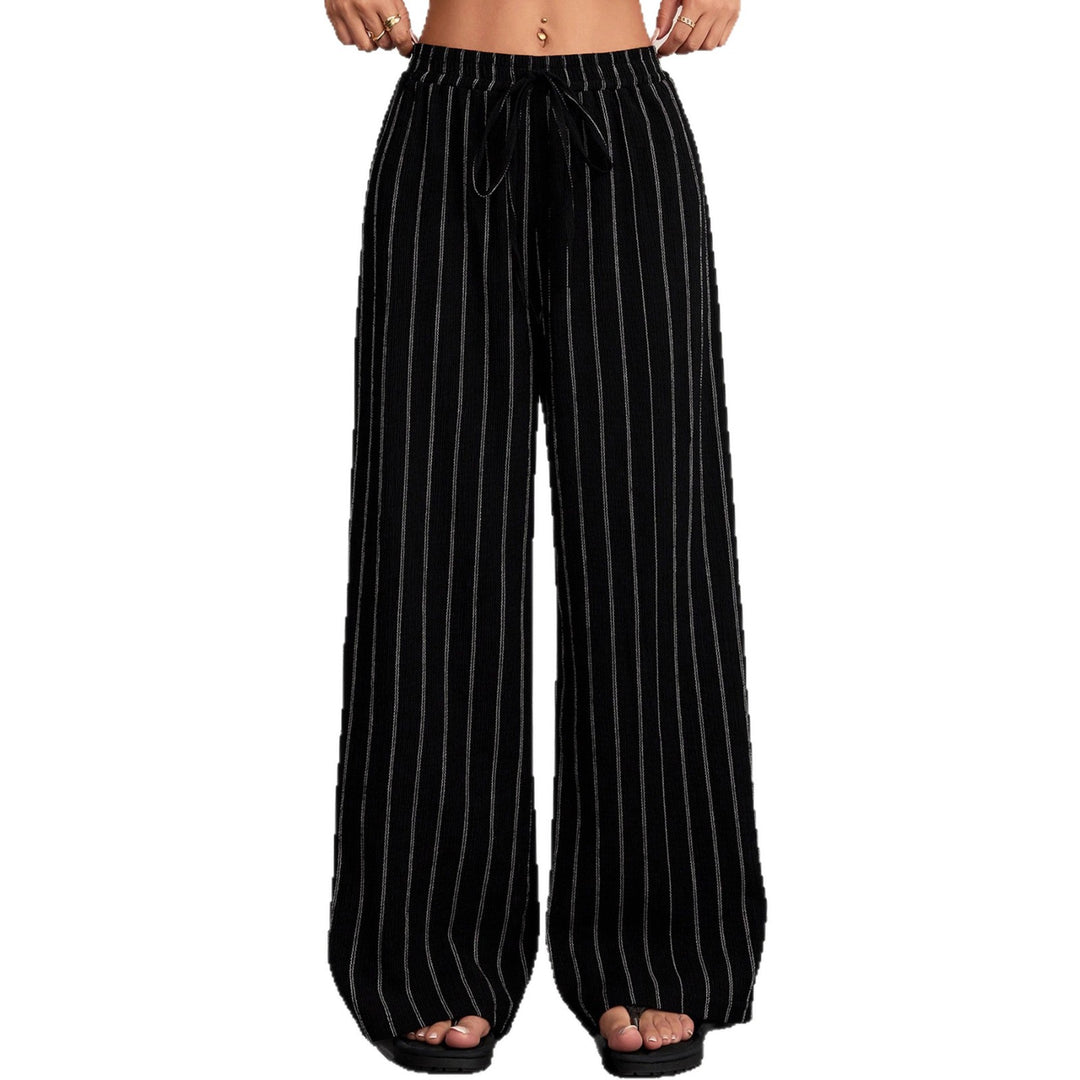 Damen Weite Strickhose im Palazzo‑Stil mit elastischem Bund und vertikaler Nadelstreifen‑Optik – Avérine