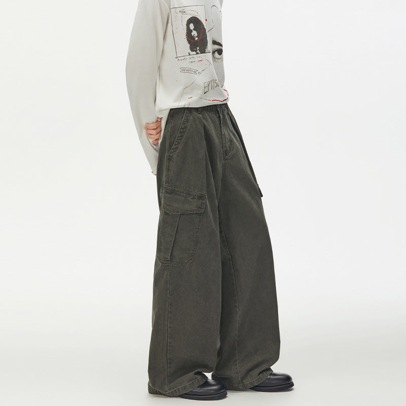 Damen Weit geschnittene Cargo-Palazzohose aus gebürstetem Baumwoll-Twill mit tiefem Schritt und aufgesetzten Klappentaschen Echo Archiv