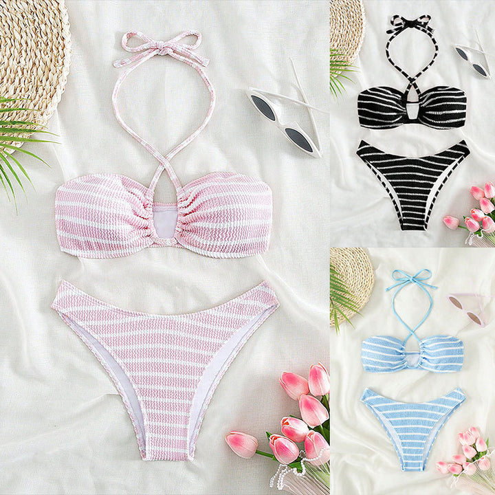 Damen zweiteiliger Bikini mit geflochtenem Oberteil und hohem Beinausschnitt Echo Archiv