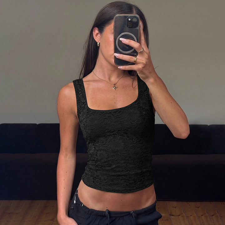 Damen Spitzentop mit quadratischem Ausschnitt und figurbetontem Schnitt Echo Archiv