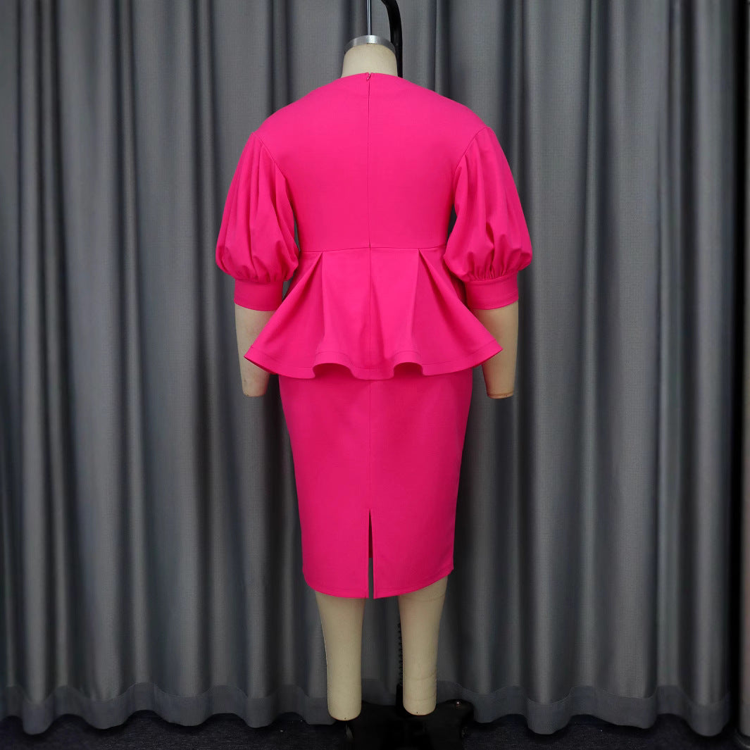 Damen elegantes A-Linien Kleid mit modischen Puffärmeln und floralem Akzent Echo Archiv